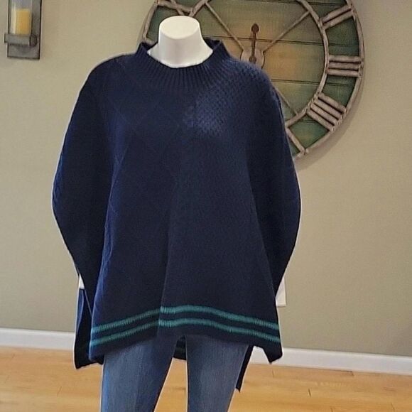 FREE PEOPLE Navy Blue Poncho Sweater - Picture 2 of 9